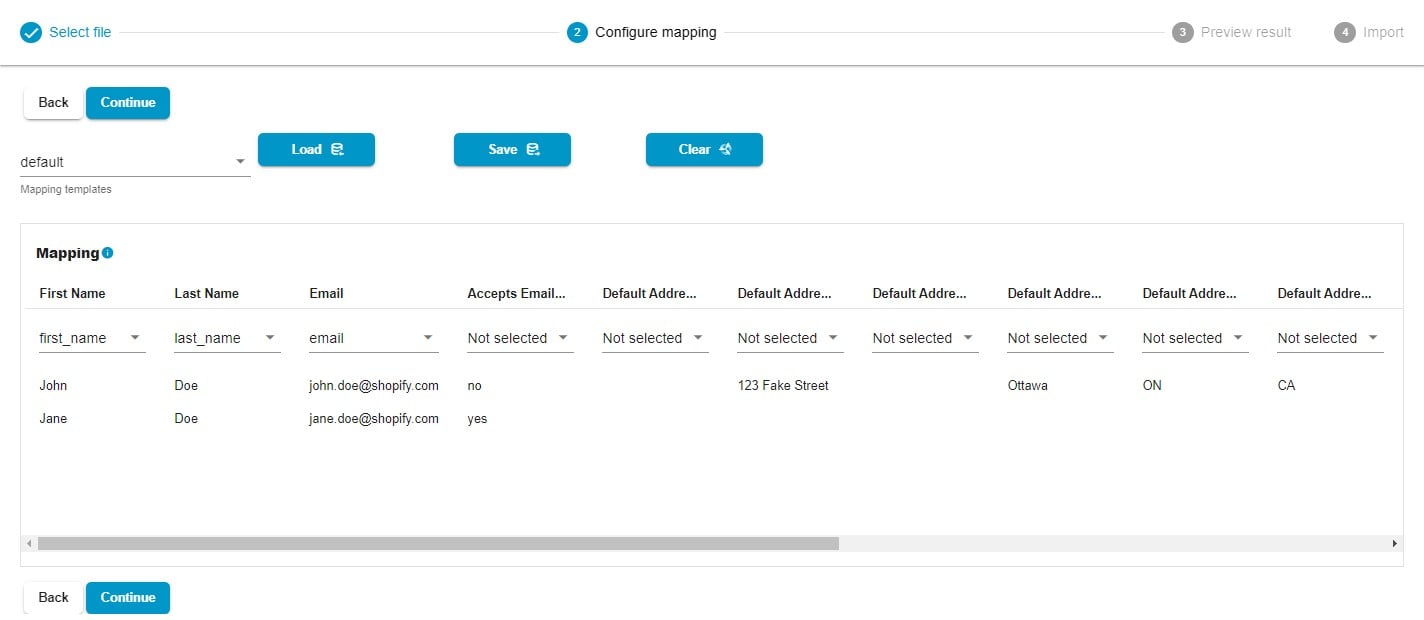 Shopify customer import mapping