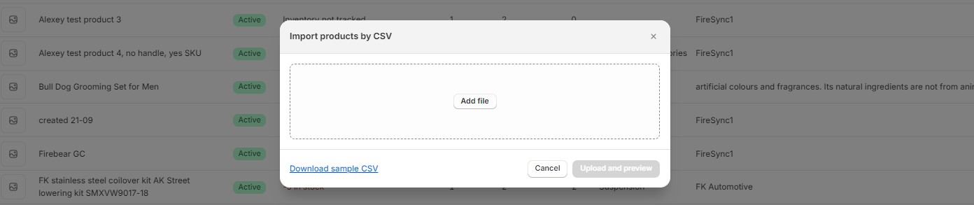 add file in the default product import to shopify
