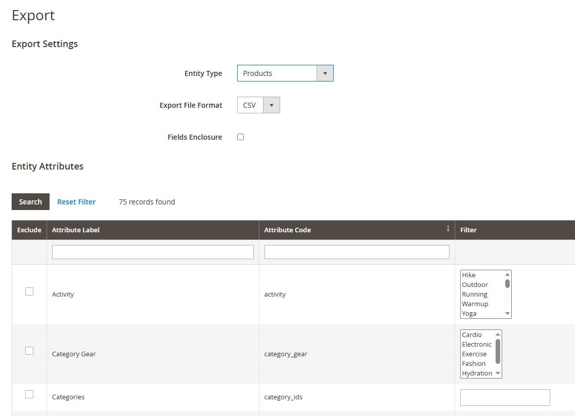 Export products from Magento 2 to Excel - the default workflow in the admin