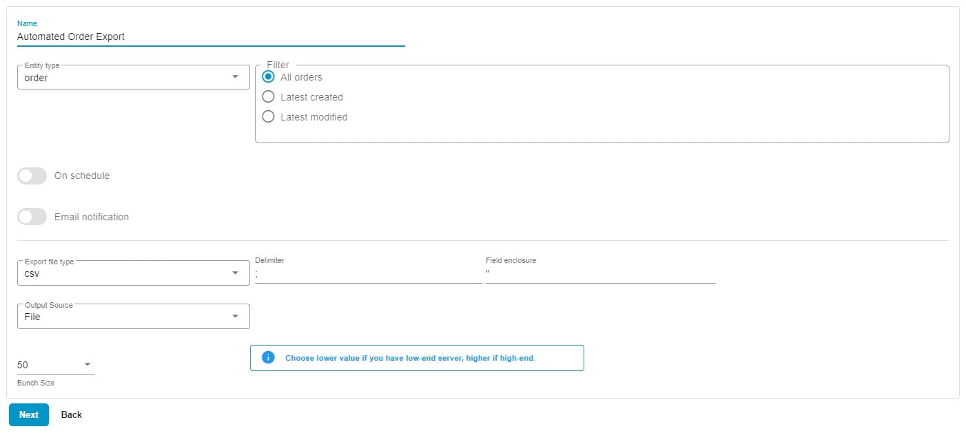 shopify export orders automatically: new export profile configuration