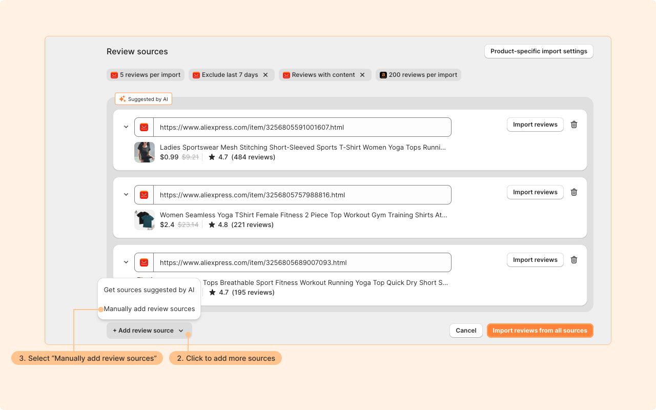 How to Import Reviews from AliExpress to Shopify: Manually add review sources