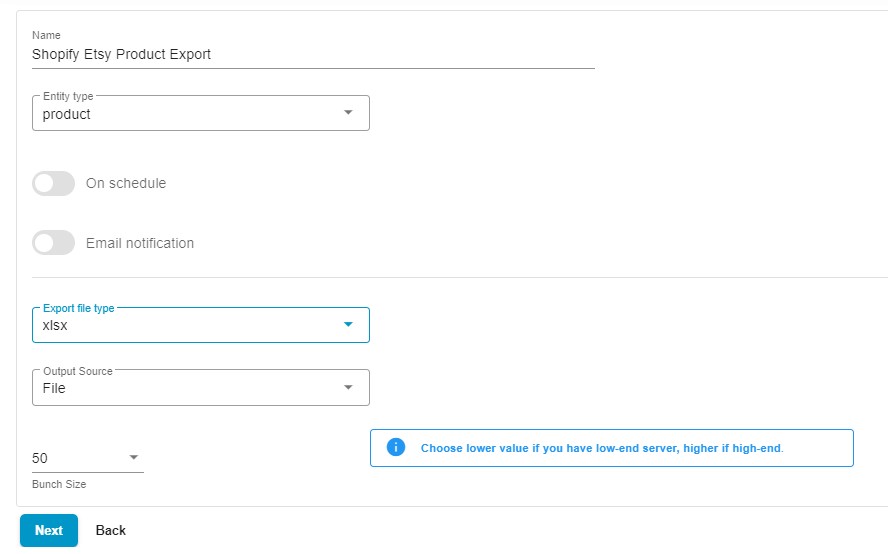 export shopify products to Etsy: XLSX format and other basic export configurations