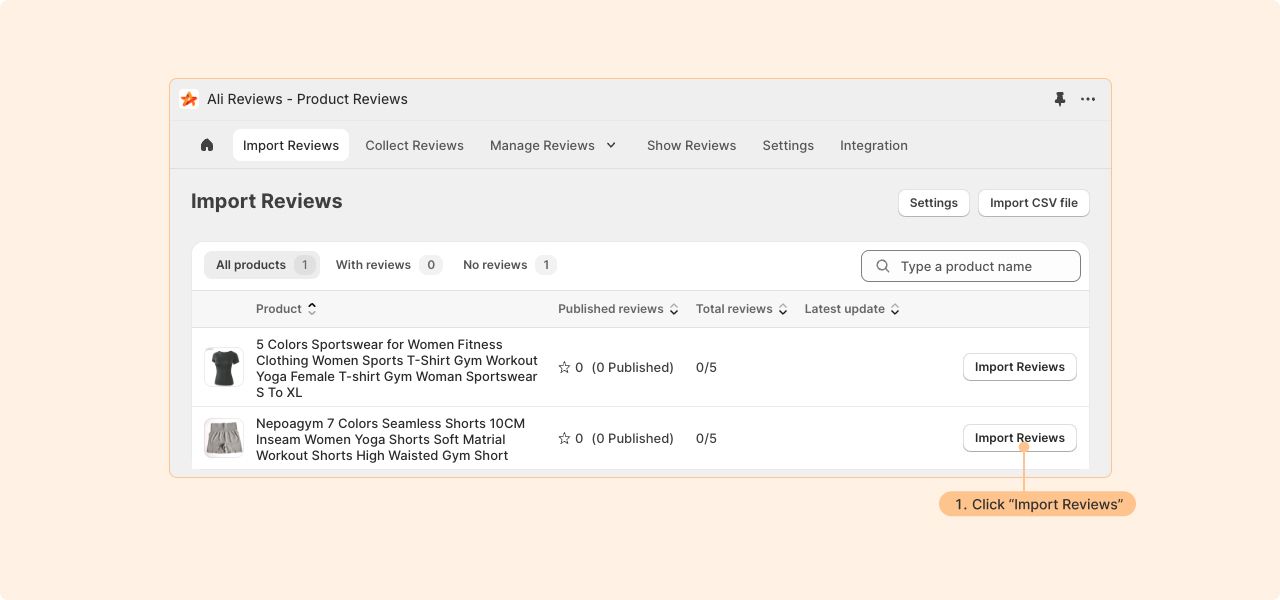 How to Import Reviews from AliExpress to Shopify: choose the product you want to import reviews for