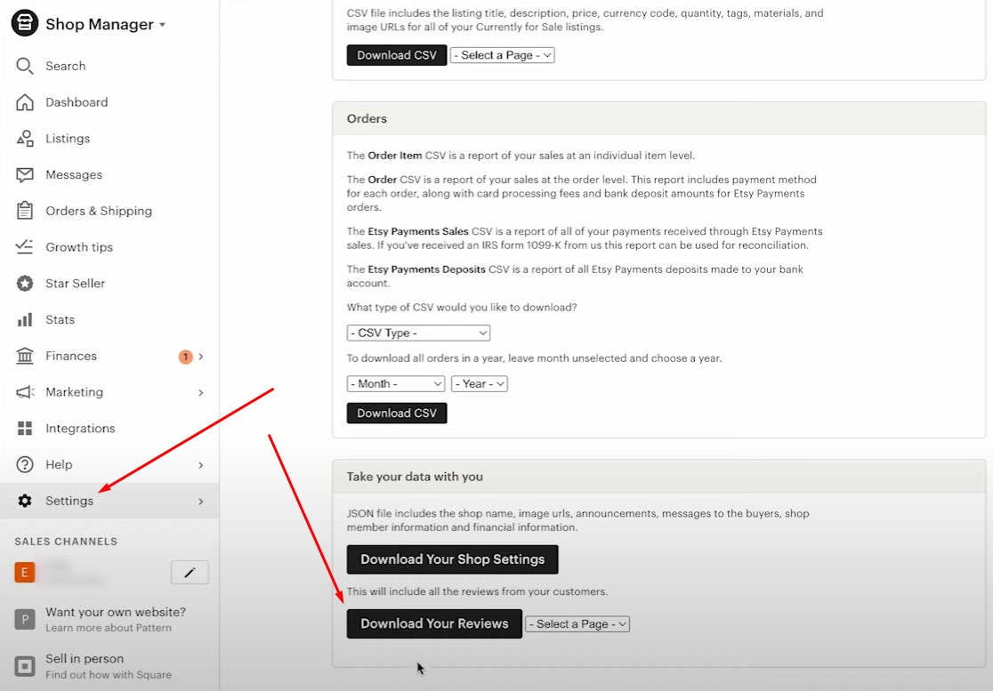 Import Etsy Reviews to Shopify: download from Etst