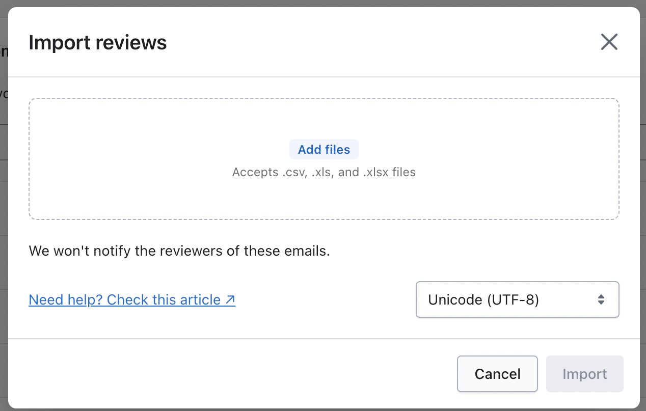 Import Etsy Reviews to Shopify: import screen