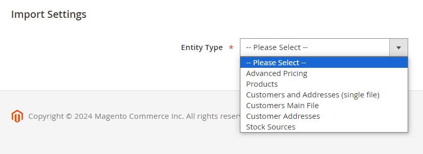 Magento 2 import supported entities