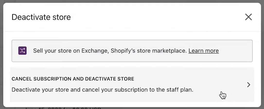 Cancel Shopify subscription popup