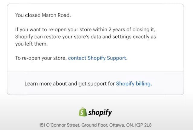 email confirmation when you cancel Shopify subscription