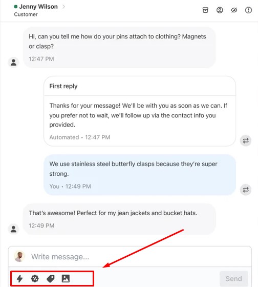 Shopify customer service chat: add image, product, or discount