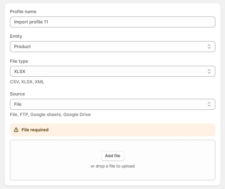 Shopify metafield import: set basic parameters