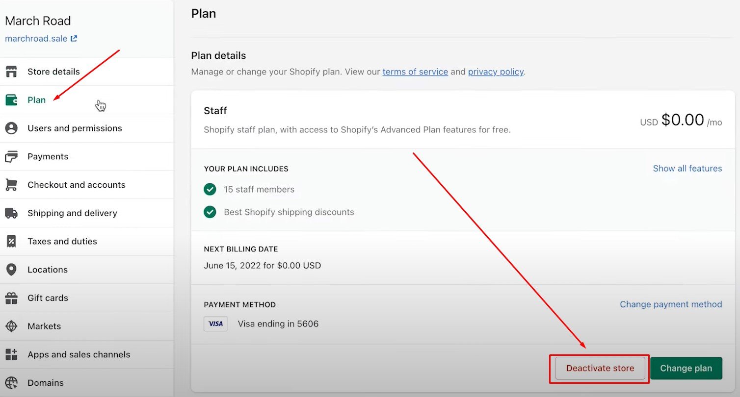 deactivate your store by cancelling your shopify subscription