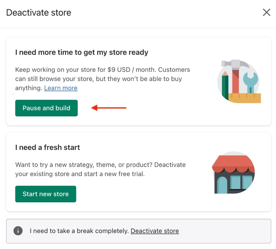 How to cancel Shopify subscription: use Pause and Build plan instead