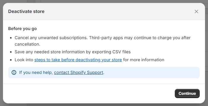 Confirm your intent to Delete a Shopify Account 