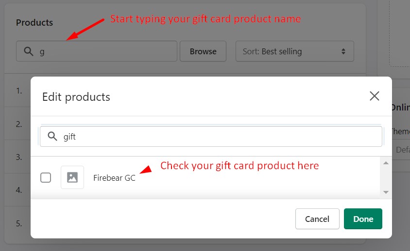 How to add Shopify gift cards to a manual collection from the collection's page