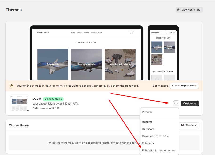 how to remove Powered by Shopify: edit default theme content