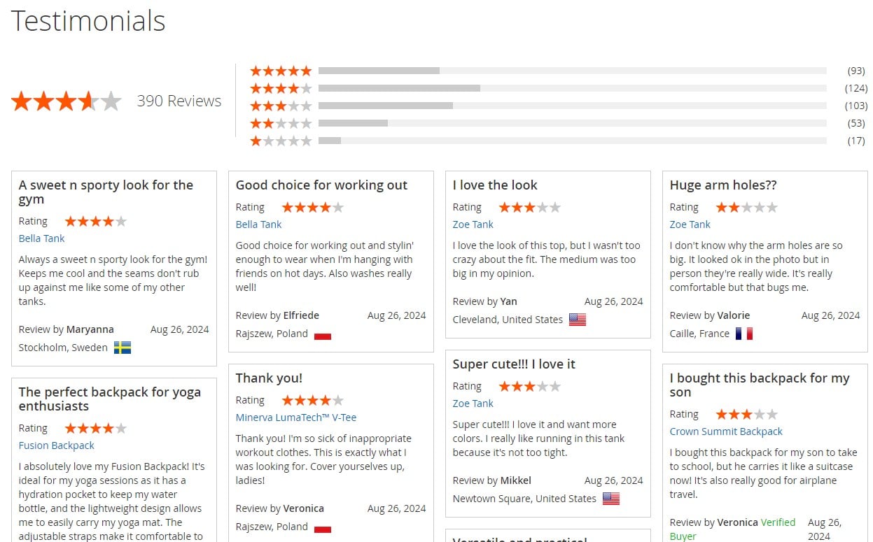 Testimonials page of Mirasvit Advanced Reviews for Magento 2