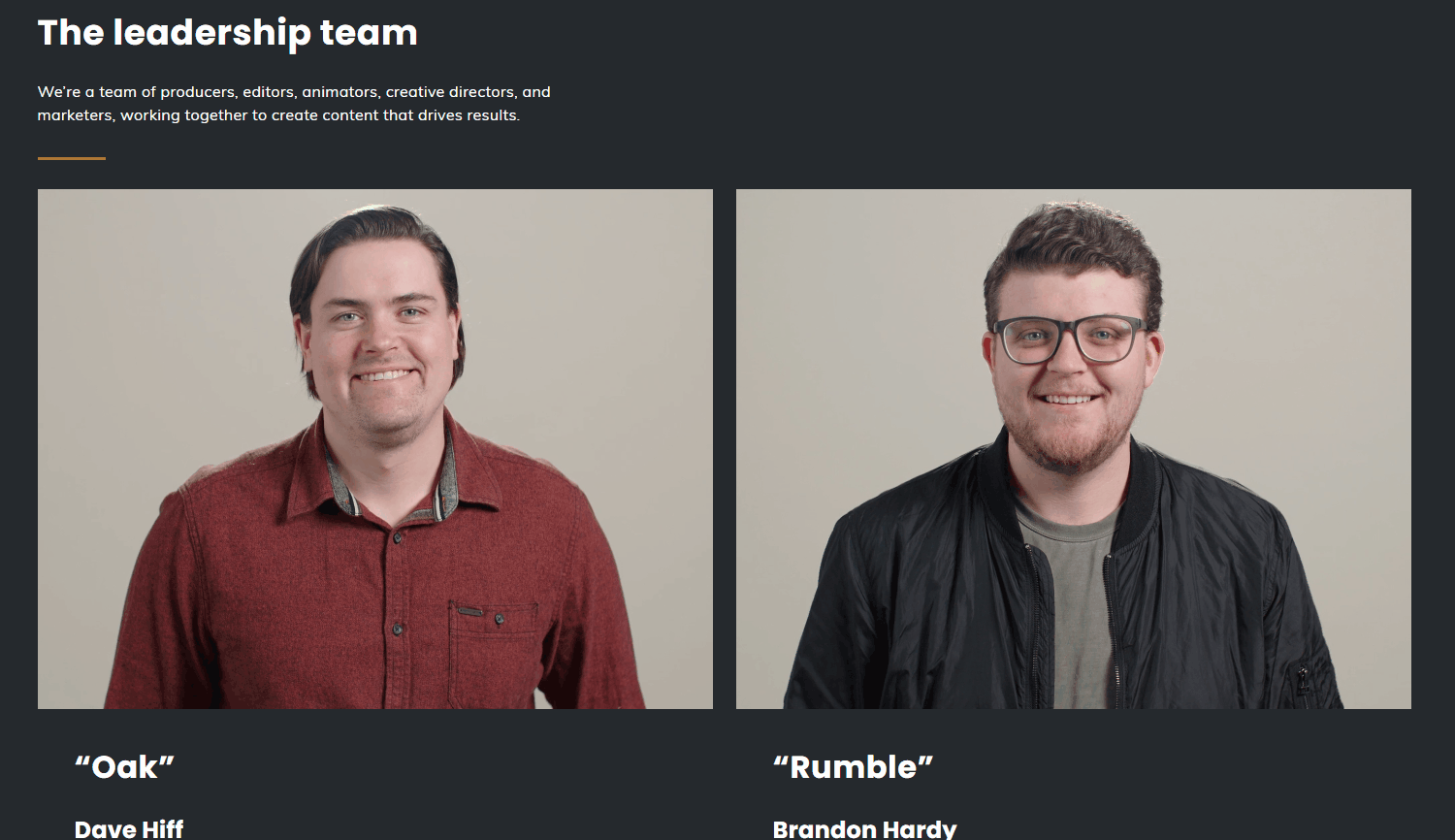 meet the team with video by Oak + Rumble