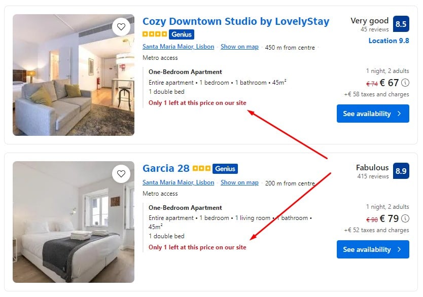 CRO Example: Booking.com FOMO strategies