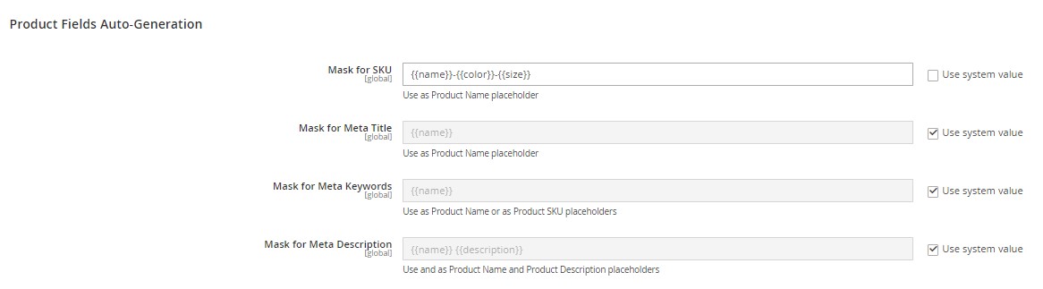 Magento SKU autogeneration settings