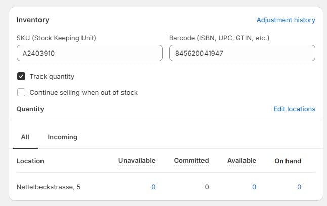 SKU vs UPC in Shopify in the inventory section