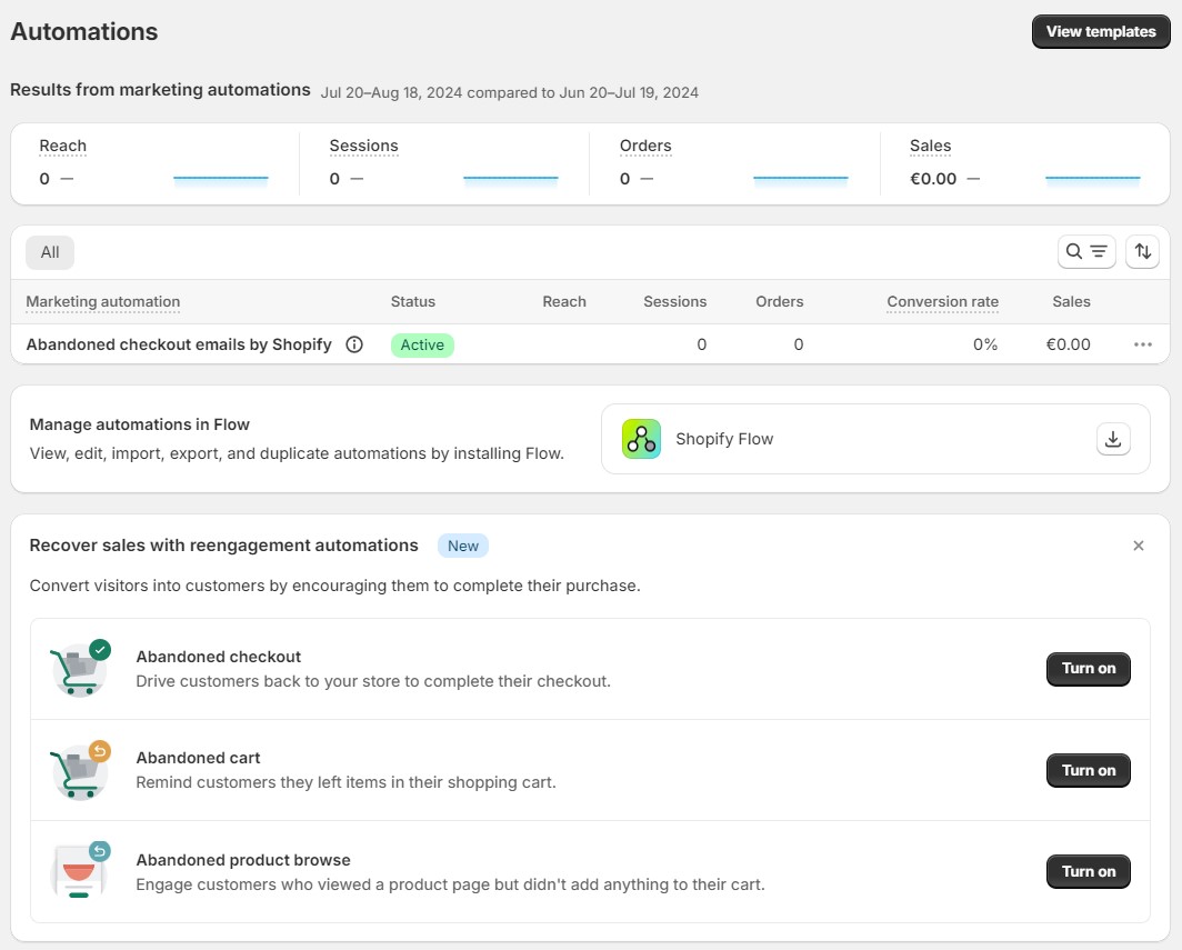 Marketing automations in Shopify admin