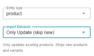 three types of Shopware 6 import behavior for products: Only Update