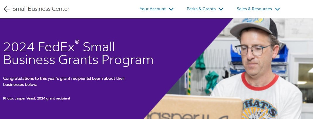 FedEx Small Buisiness Grant website page