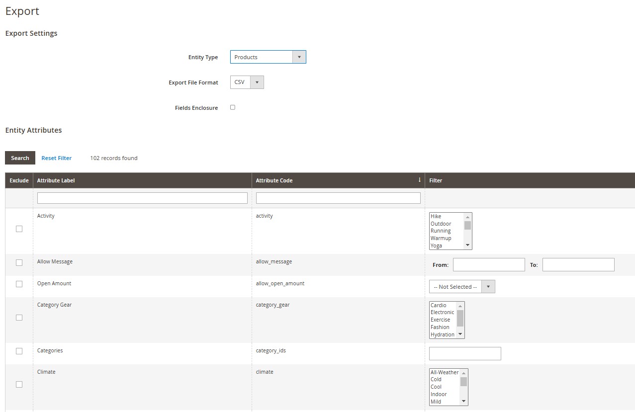 Magento to Shopify product migration: default Magento 2 product export