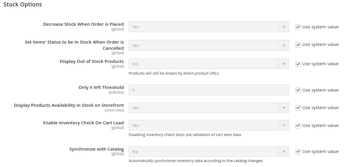 magento inventory management - Stock Options