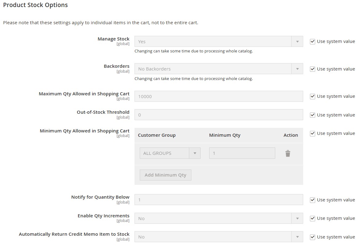 magento inventory management - product stock options