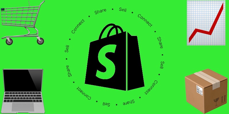 cover image with Shopify Collective icon, Shopify icon in the center and 4 emojis in the corners: cart, chart with upwards trend, box, and laptop