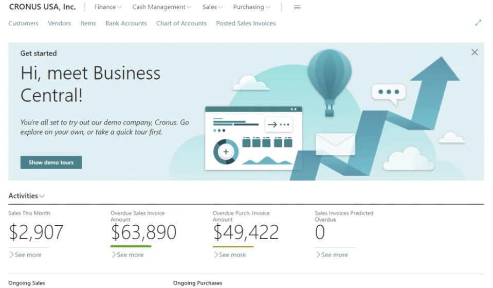 Centralized data management with Microsoft Dynamics 365 Business Central dashboard integrated with Shopify for real-time analytics and streamlined workflows