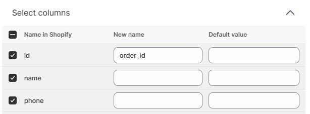 screenshot showing dropshipping order export mapping with import & export tool