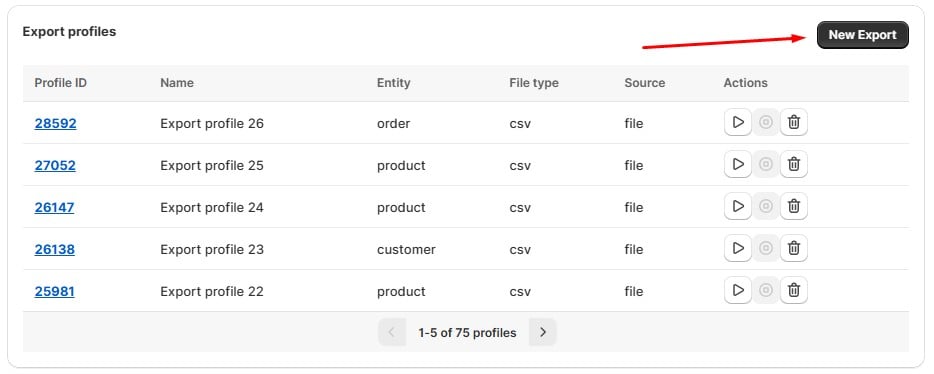 screenshot showing new export profile with import & export tool