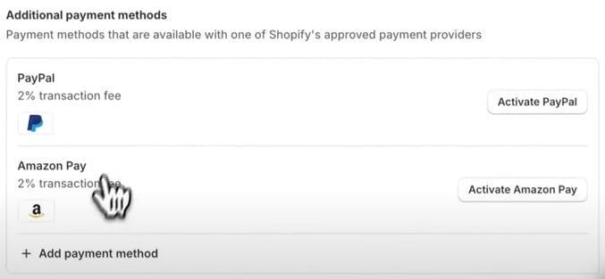 screenshot showing how to select bogus payment gateway for shopify test orders