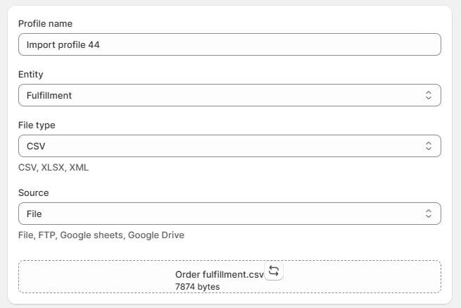 upload shopify order fulfillment file with Firebear's Import & Export app