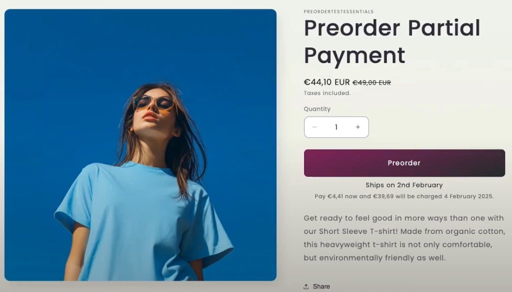 screenshot of a product page that offers a preorder