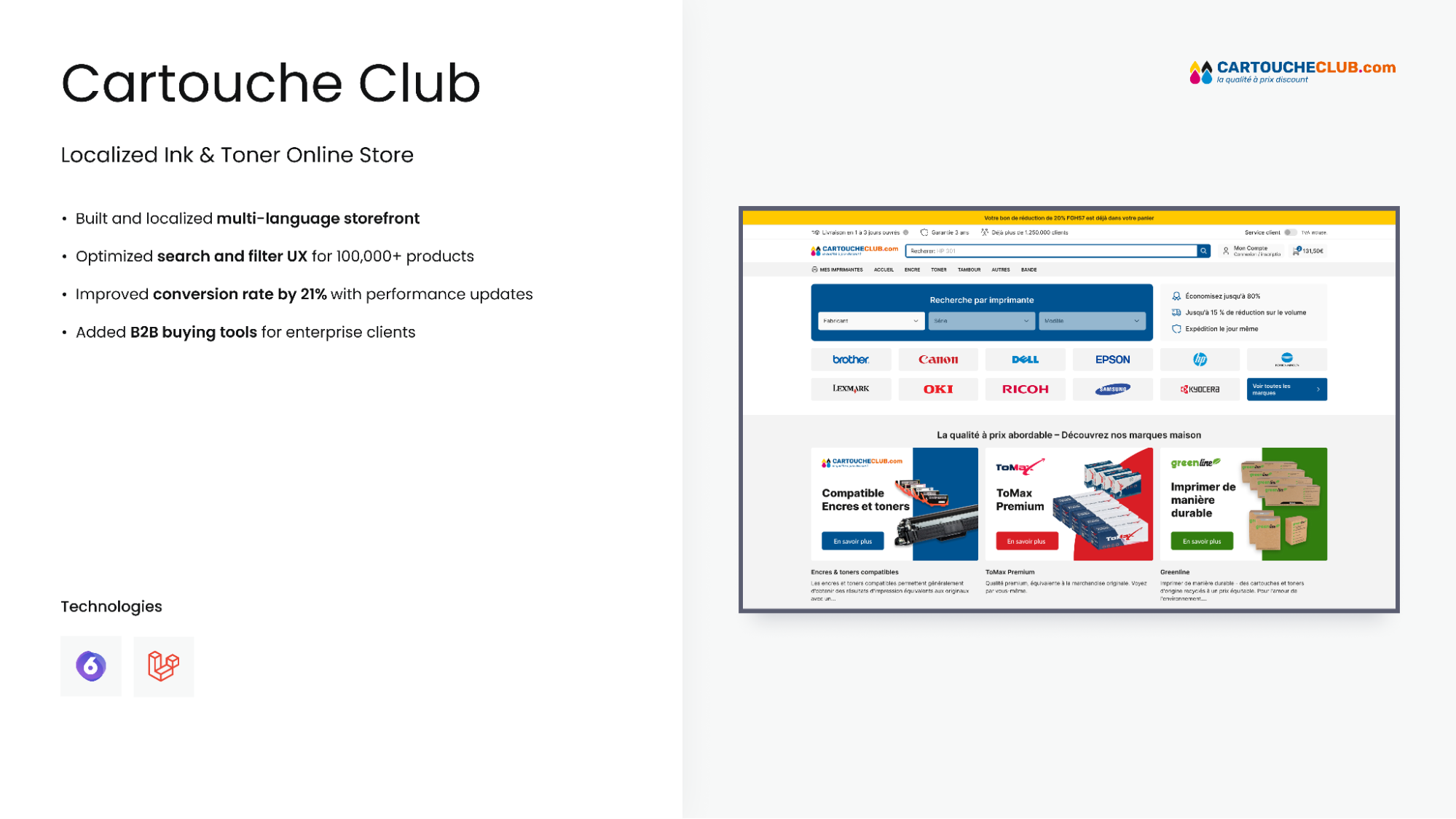 Cartouche Club multi-language toner store with optimized UX and 21% conversion increase