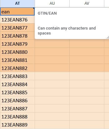 product variants with EAN in a CSV table ready for import to Shopify