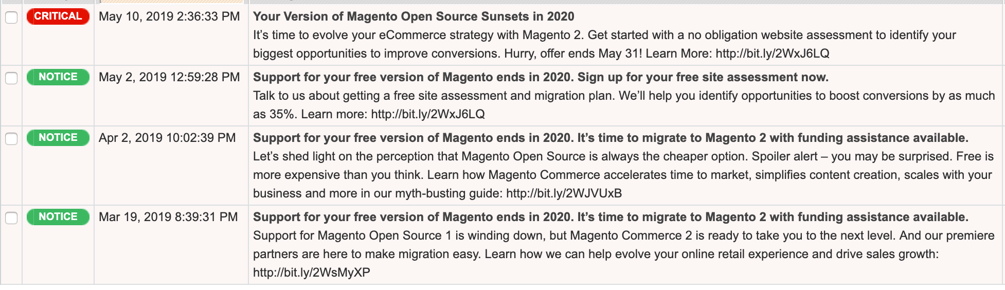 Magento 1 end of support period